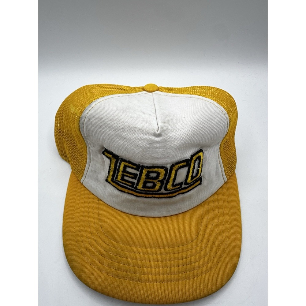 VTG ZEBCO Mesh Trucker Hat Yellow White Snapback Fishing Cap - Picture 2 of 10